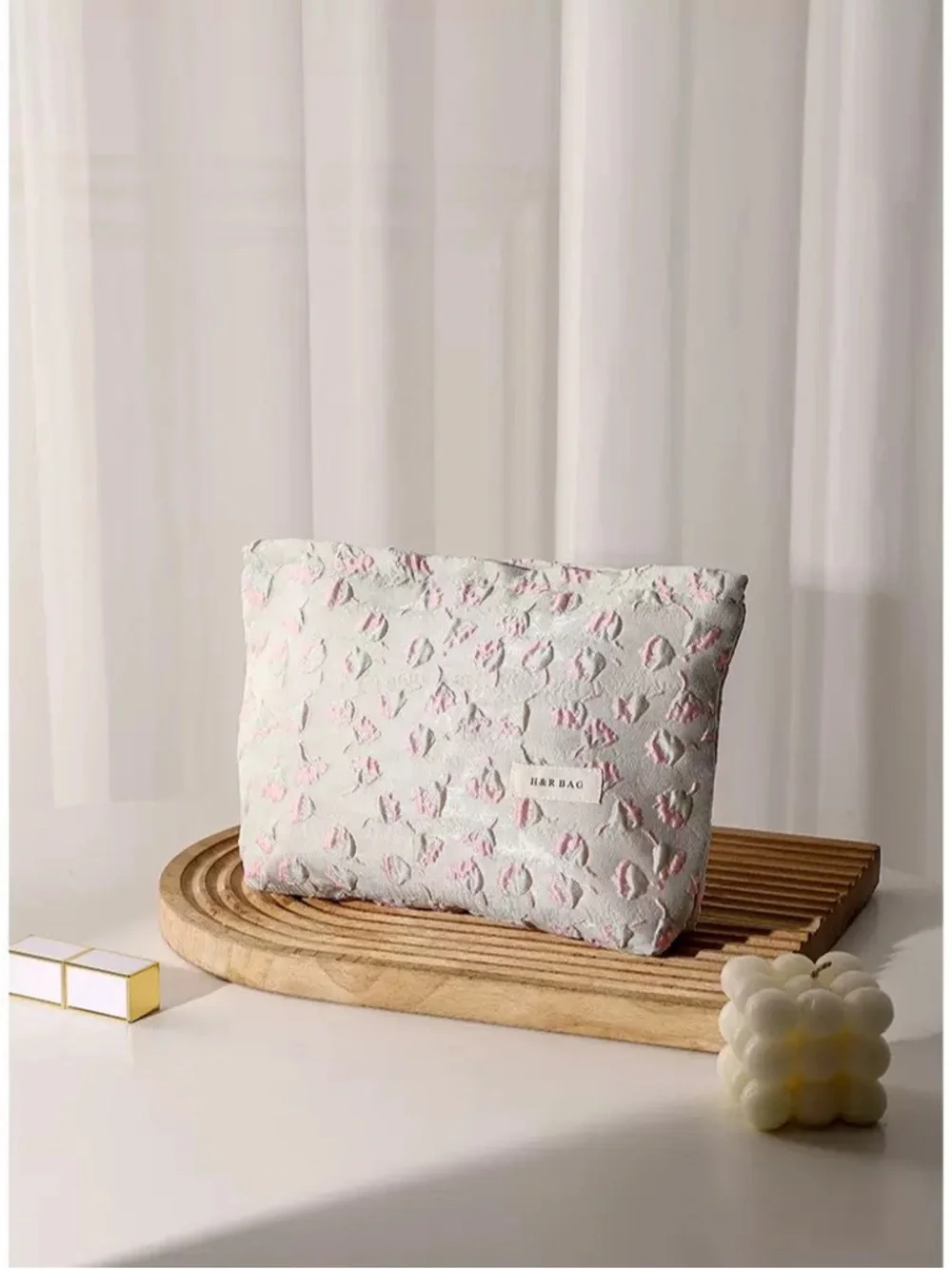 HamBag Pink & White Quilted Cosmetic Pouch